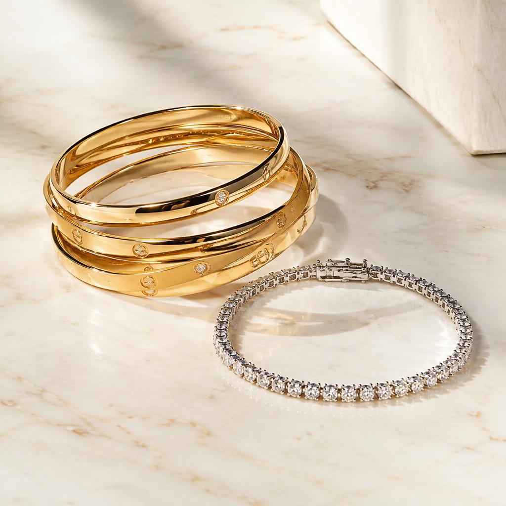Polished gold bracelets